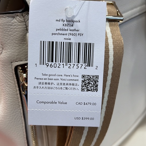 Kate Spade Rosie Medium Flap Backpack 
K8714 pebbled leather Parchment rosie
NWT - Picture 8 of 16